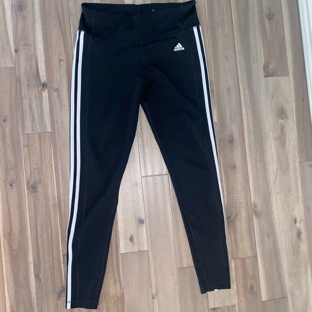 Adidas Climalite Black Leggings with Dual White Stripes